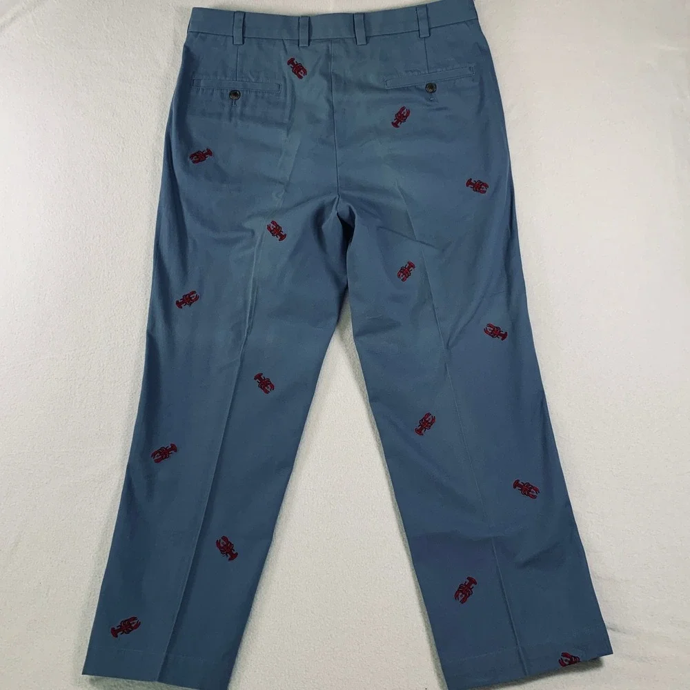 Brooks Brothers 346 Men Lobster Embroidered Chinos Pants Blue 35x32 (Fits 35x28) - Picture 2 of 13